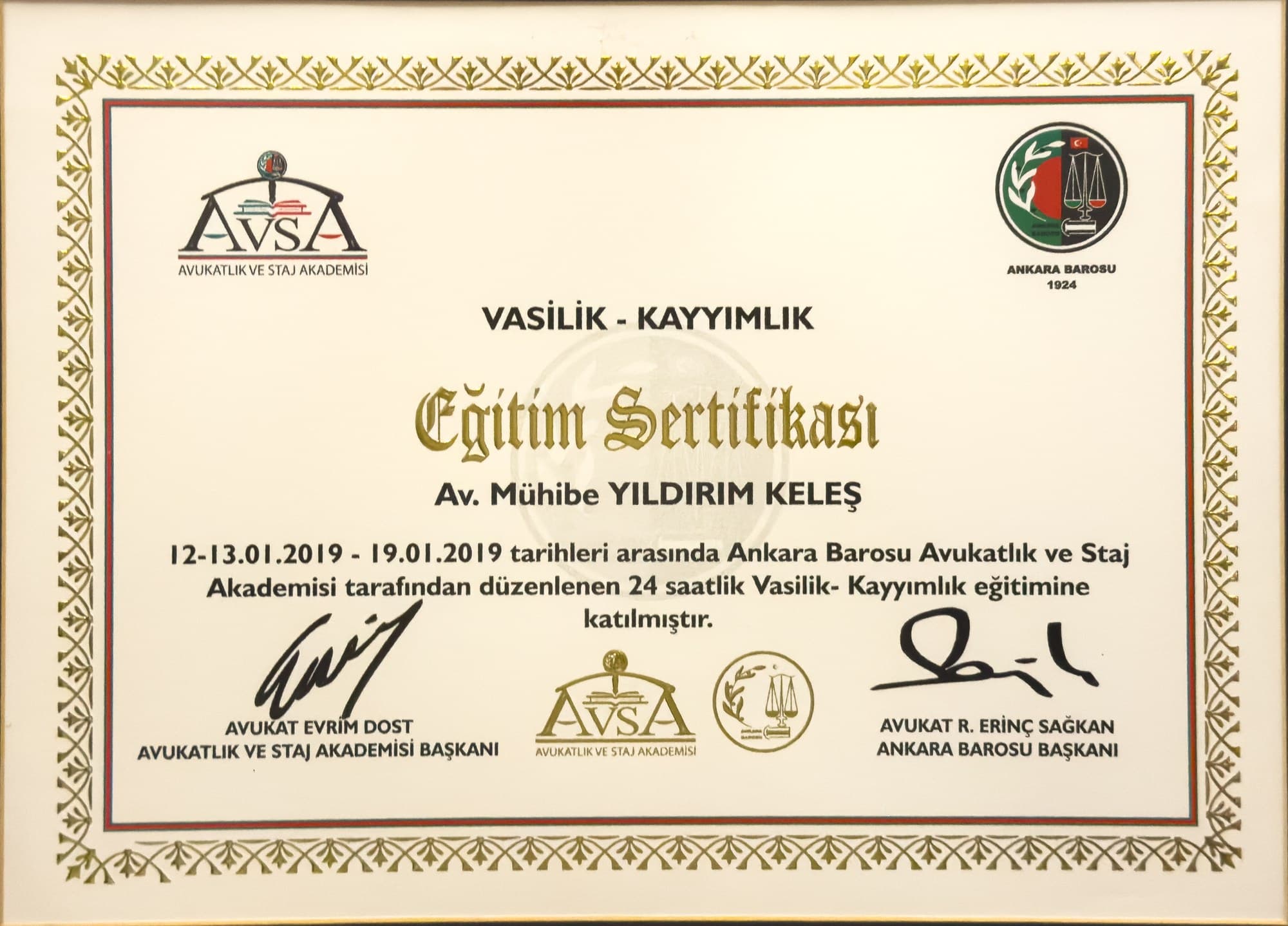 Vasilik — Kayyımlık Eğitim Sertifikası